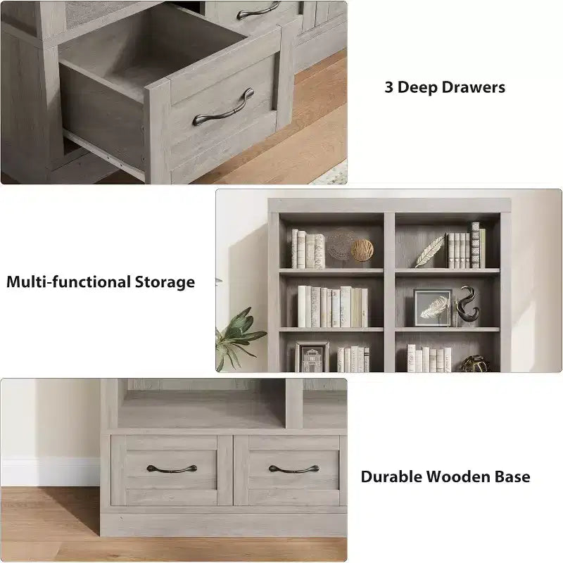 Boekenkasten van 64 H, boekenkast met 3 opberglades, 4 niveaus, extra brede open planken voor kantoor en woonkamer
