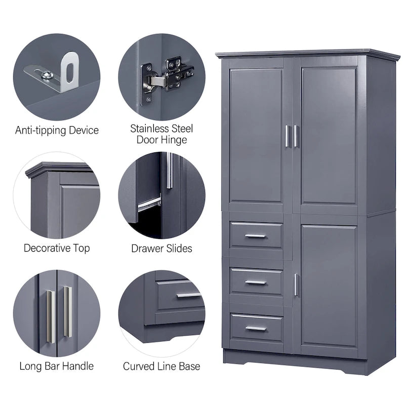 Hoher und breiter Aufbewahrungsschrank mit Türen für Bad/Büro