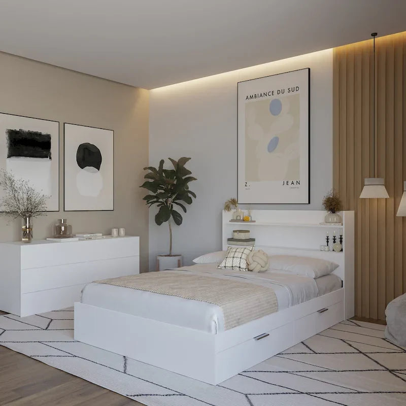 Letto con struttura a piattaforma Hunter con testiera
