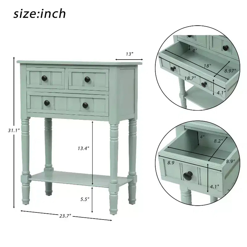 Console étroite de 23.7in avec 3 tiroirs et une étagère, table de canapé pour petit espace, entrée ou salon