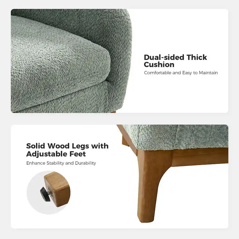 Fauteuil d’appoint moderne en tissu bouclé Augus avec pieds en bois massif par HULALA HOME