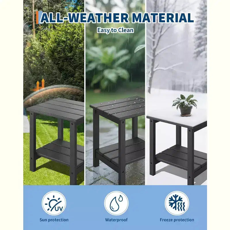 2er-Set klappbare Adirondack-Stühle mit Beistelltisch, HDPE-Kunststoff in Holzoptik, Tragkraft 380lbs, wetterfestes Outdoor-Set für Terrasse, Deck und Feuerstelle