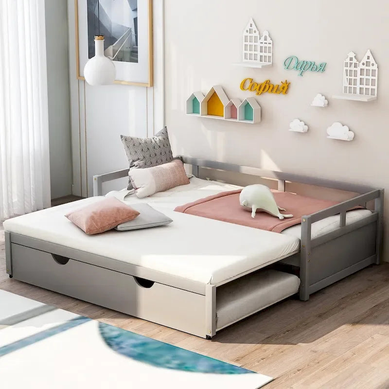 Divano letto allungabile con letto estraibile, divano letto in legno con letto estraibile