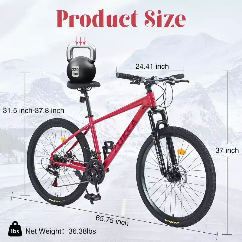 Mountain bike ammortizzata Whisen 26 con cambio posteriore a 8 velocità, forcella, pneumatici KENDA e doppi freni a disco