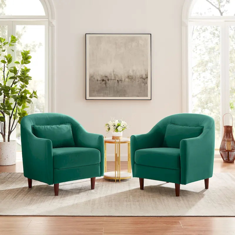Set van 2 accentfauteuils van 28.34W, fluwelen kuipstoel met poten van massief hout