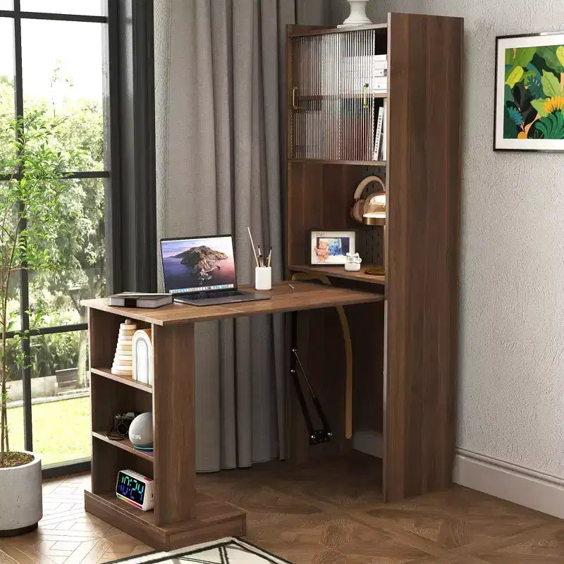 Tavolo da studio pieghevole in legno moderno GDFStudio Sinclair 36 con spazio contenitivo