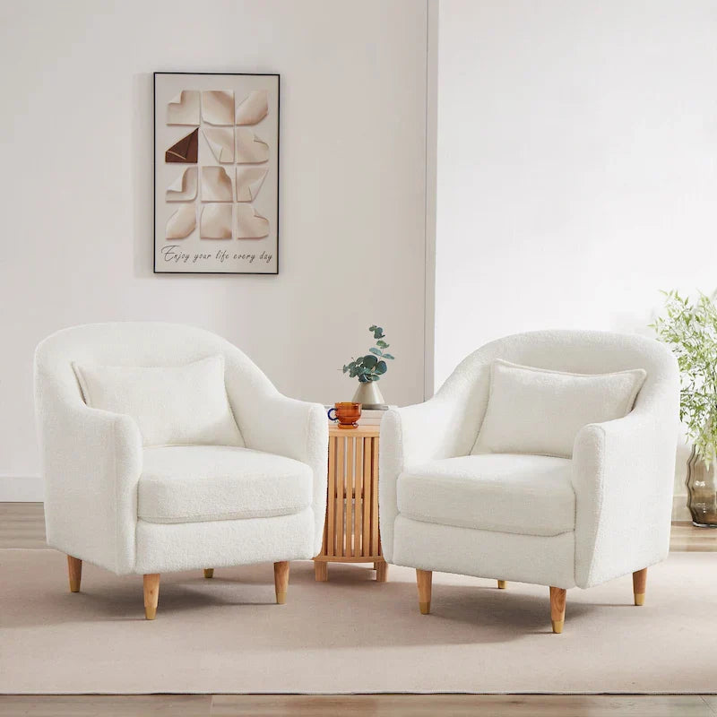 Set van 2 accentfauteuils van 28.34W, fluwelen kuipstoel met poten van massief hout