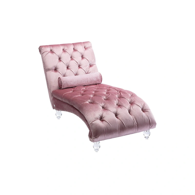 Gepolsterte Samt-Chaiselongue mit Knopfheftung, Liegefunktion, Kissen und Acrylfüßen