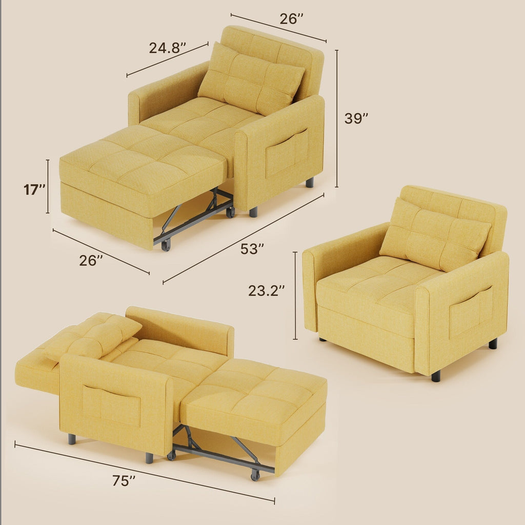 Divano letto trasformabile 3 in 1 con schienale regolabile, poltrona-divano estraibile, letto pieghevole convertibile per soggiorno