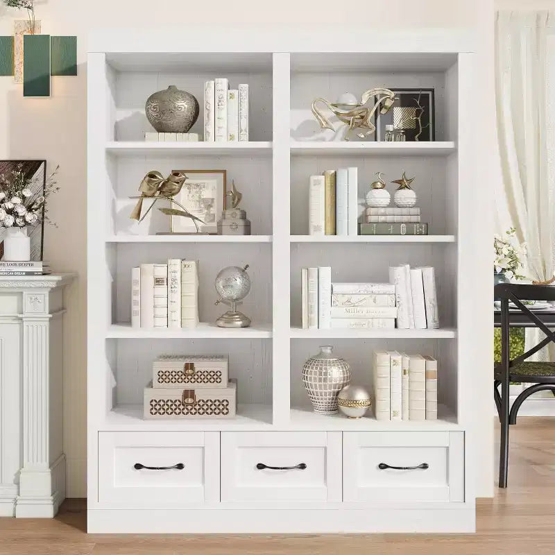 Boekenkasten van 64 H, boekenkast met 3 opberglades, 4 niveaus, extra brede open planken voor kantoor en woonkamer