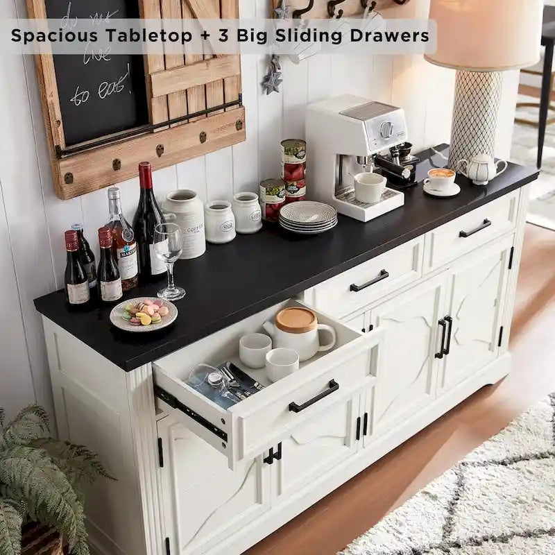 Credenza a buffet in stile rustico, mobile per angolo caffè o bar per vini per sala da pranzo - N/A