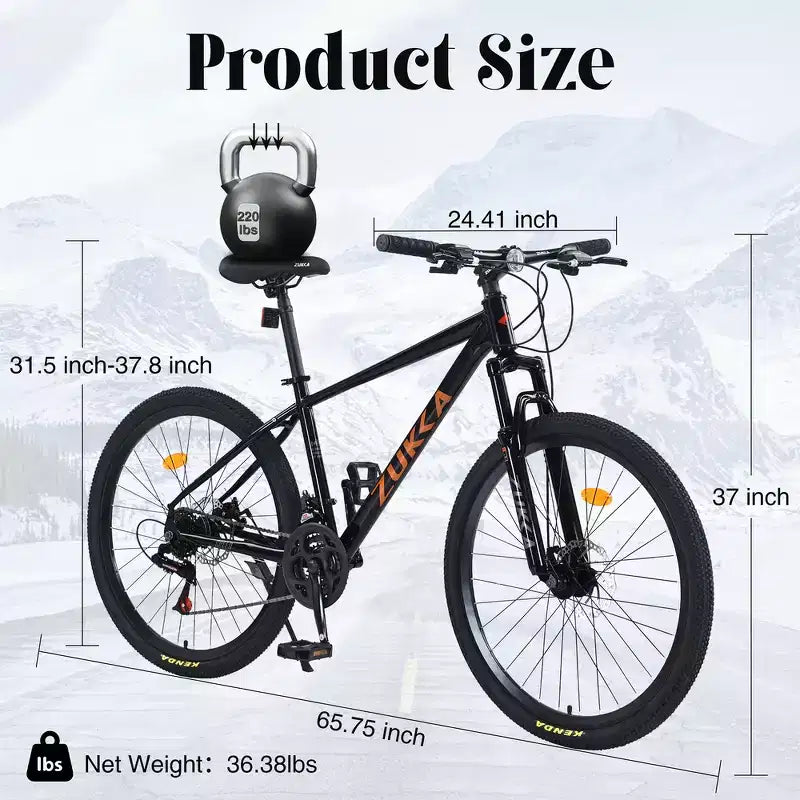 Mountain bike ammortizzata Whisen 26 con cambio posteriore a 8 velocità, forcella, pneumatici KENDA e doppi freni a disco
