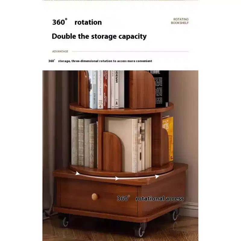 Libreria angolare girevole a 360° Chic Crate a 6 ripiani con ruote, libreria stretta per spazi ridotti, marrone noce
