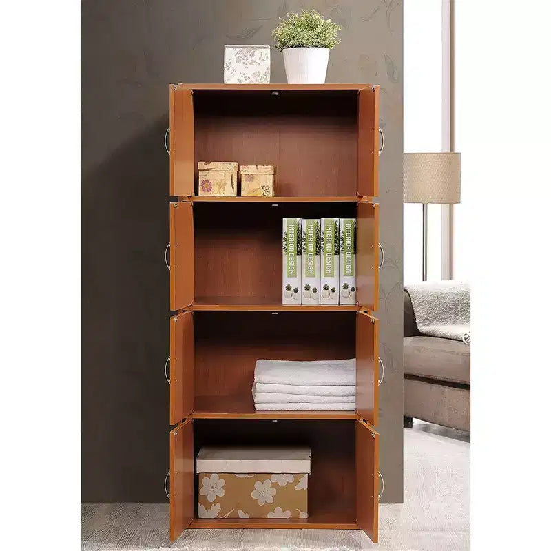 Bibliothèque-meuble de rangement fermé Hodedah HID44, robuste, avec 8 portes, à poser au sol, multifonction pour la maison et le bureau, finition bois de hêtre