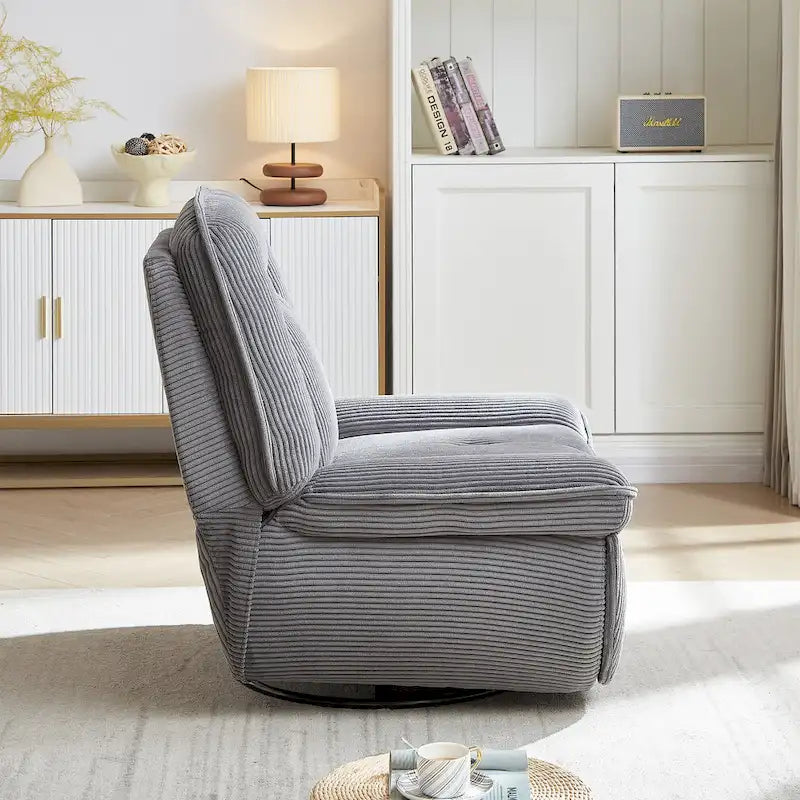 Drehsessel mit Cordbezug, Schaukelfunktion und Fußstütze fürs Wohnzimmer