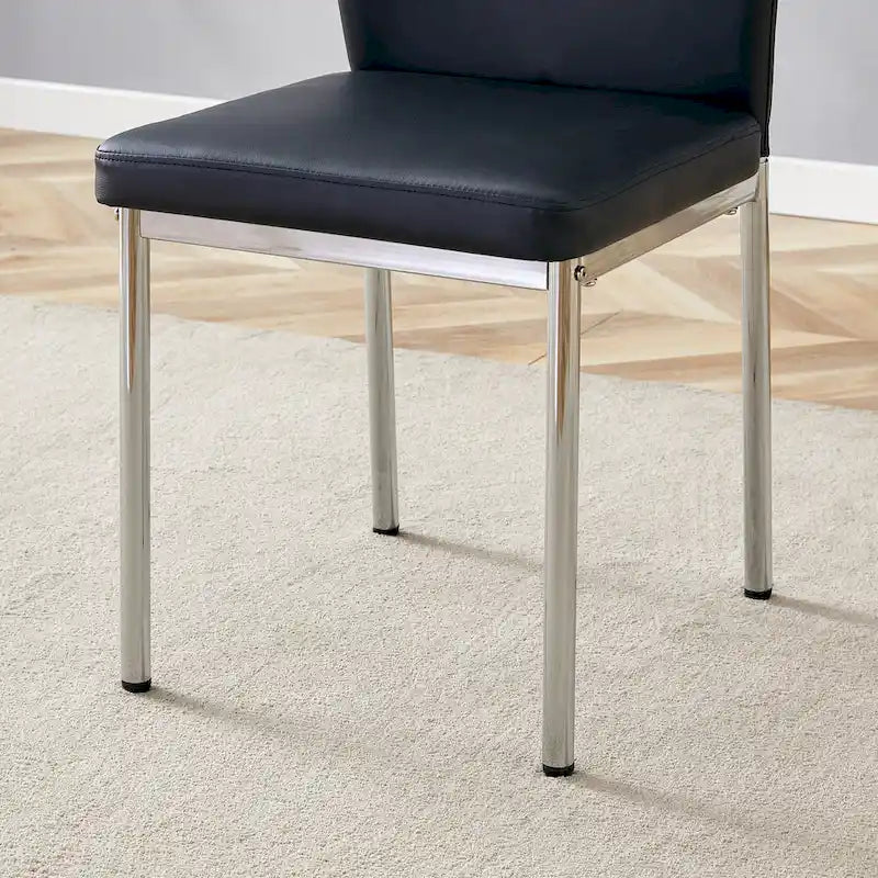 Ensemble de 6 chaises simples et élégantes, chaises de salle à manger en PU haute résilience avec pieds en métal argenté, chaises d'appoint sans accoudoirs pour la cuisine