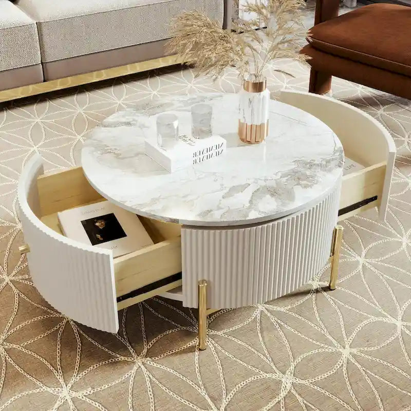 Table basse ronde moderne de 31.5 avec grand tiroir de rangement