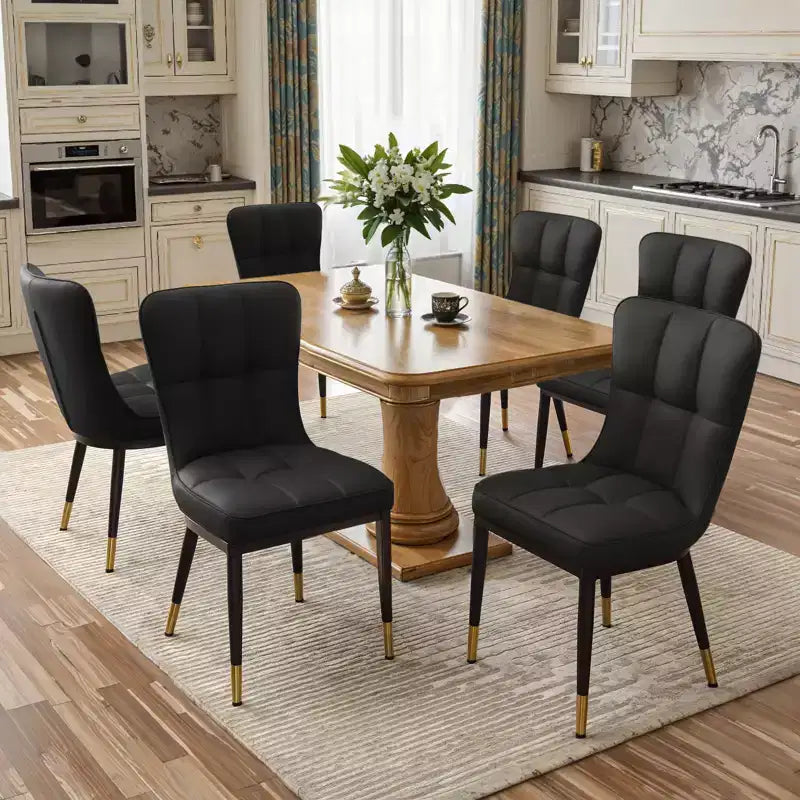 Bekrvio eetkamerstoelen set van 6, moderne gestoffeerde zitting van imitatieleer met hoge rugleuning, metalen poten, keukenstoelen zonder armleuningen voor woon- en eetkamer