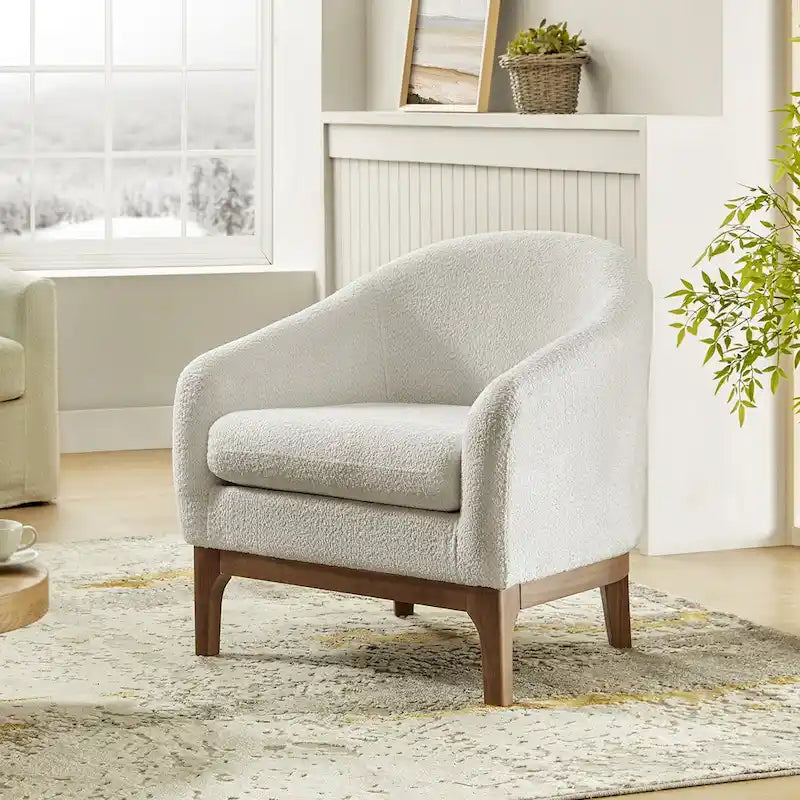 Fauteuil d’appoint moderne en tissu bouclé Augus avec pieds en bois massif par HULALA HOME