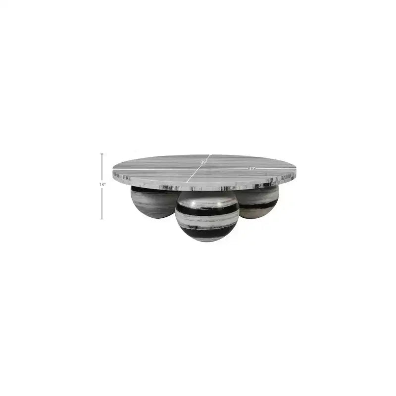 Table basse ronde en marbre avec pieds sphériques, multicolore, pour 4 personnes??