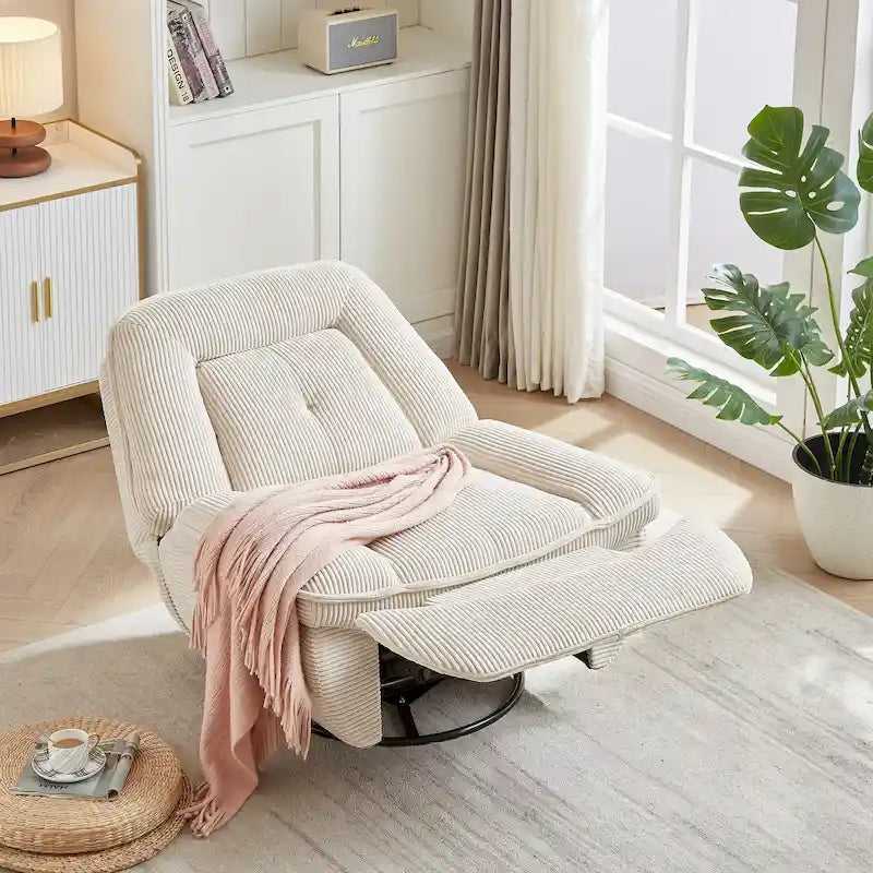 Drehsessel mit Cordbezug, Schaukelfunktion und Fußstütze fürs Wohnzimmer