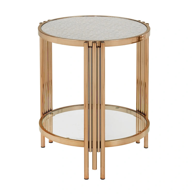 Tavolino Bruges di iNSPIRE Q Bold, finitura oro champagne, vetro testurizzato e ripiano