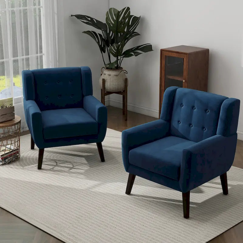 Ensemble de 2 fauteuils d’appoint rembourrés en velours pour le salon