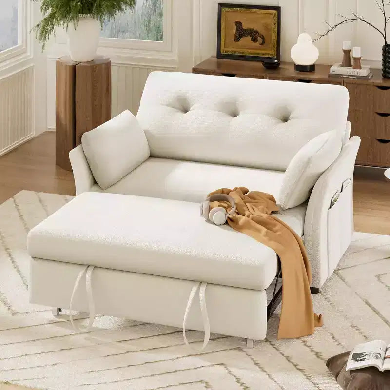 Divano letto trasformabile Dyonery 3-in-1, divano letto estraibile con tasca laterale e schienale regolabile, montaggio senza attrezzi, divanetto pieghevole