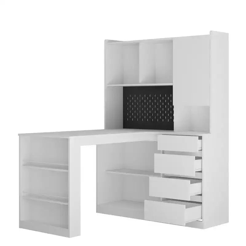 Hoekbureau van 46 inch in L-vorm met boekenplank en lades