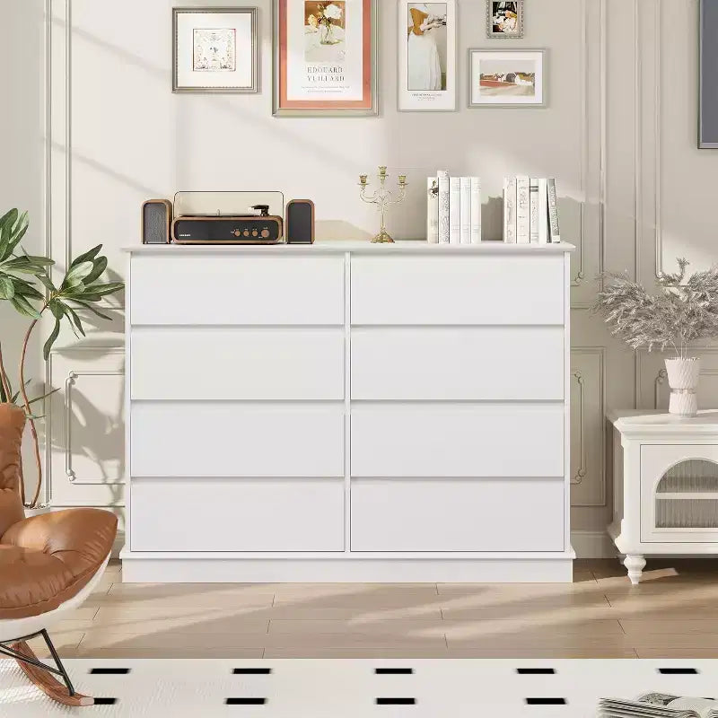 Mobile contenitore con 8 cassetti, cassettiera con cassetti profondi, ampio piano superiore e design largo, per soggiorno, corridoio o cameretta