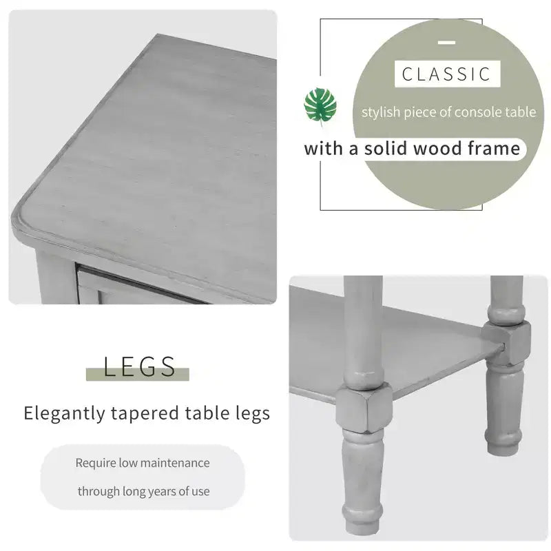 Console étroite de 23.7in avec 3 tiroirs et une étagère, table de canapé pour petit espace, entrée ou salon