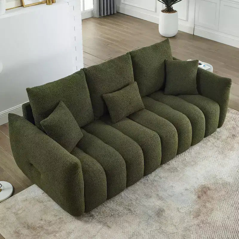 GDFStudio Alanna moderne 3-zitsbank van teddy-stof met kussens, 79.5