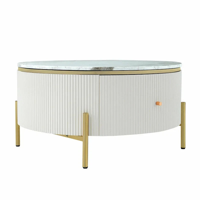 Table basse ronde moderne de 31.5 avec grand tiroir de rangement