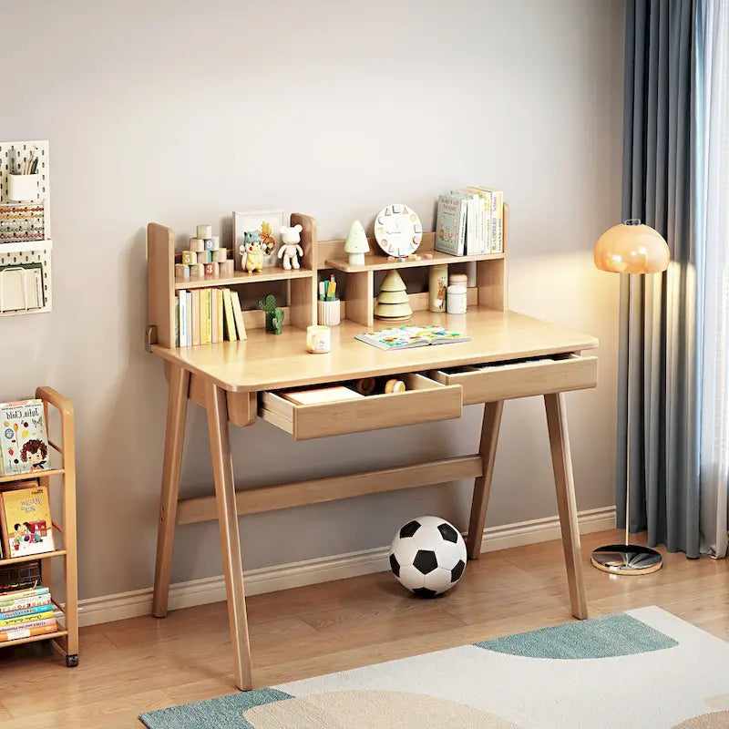 Bureau pour enfant, table en bois avec étagère à livres - N/A