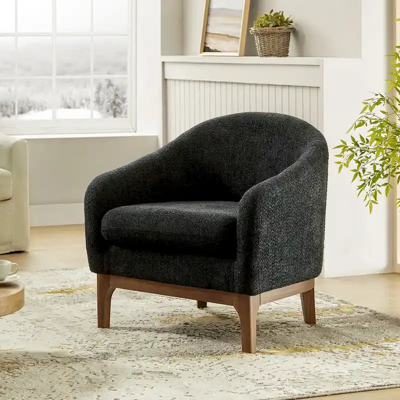Fauteuil d’appoint moderne en tissu bouclé Augus avec pieds en bois massif par HULALA HOME