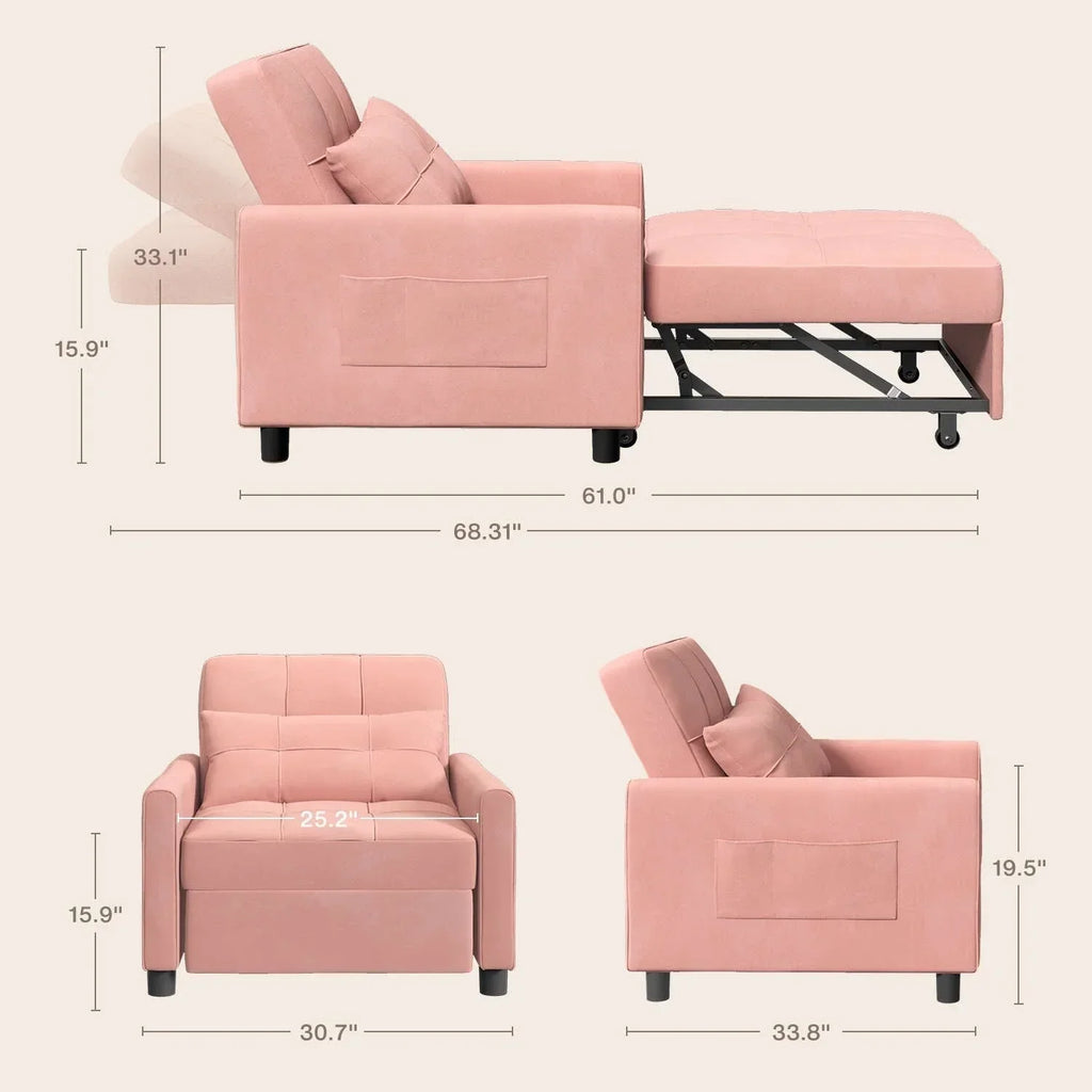 Divano letto trasformabile 3 in 1 con schienale regolabile, poltrona-divano estraibile, letto pieghevole convertibile per soggiorno