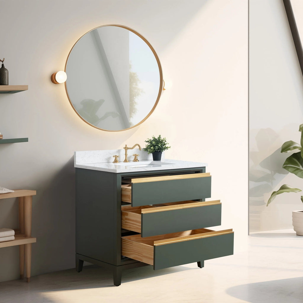 Meuble-lavabo de salle de bain Vanity Art avec lavabo en céramique et comptoir en marbre reconstitué