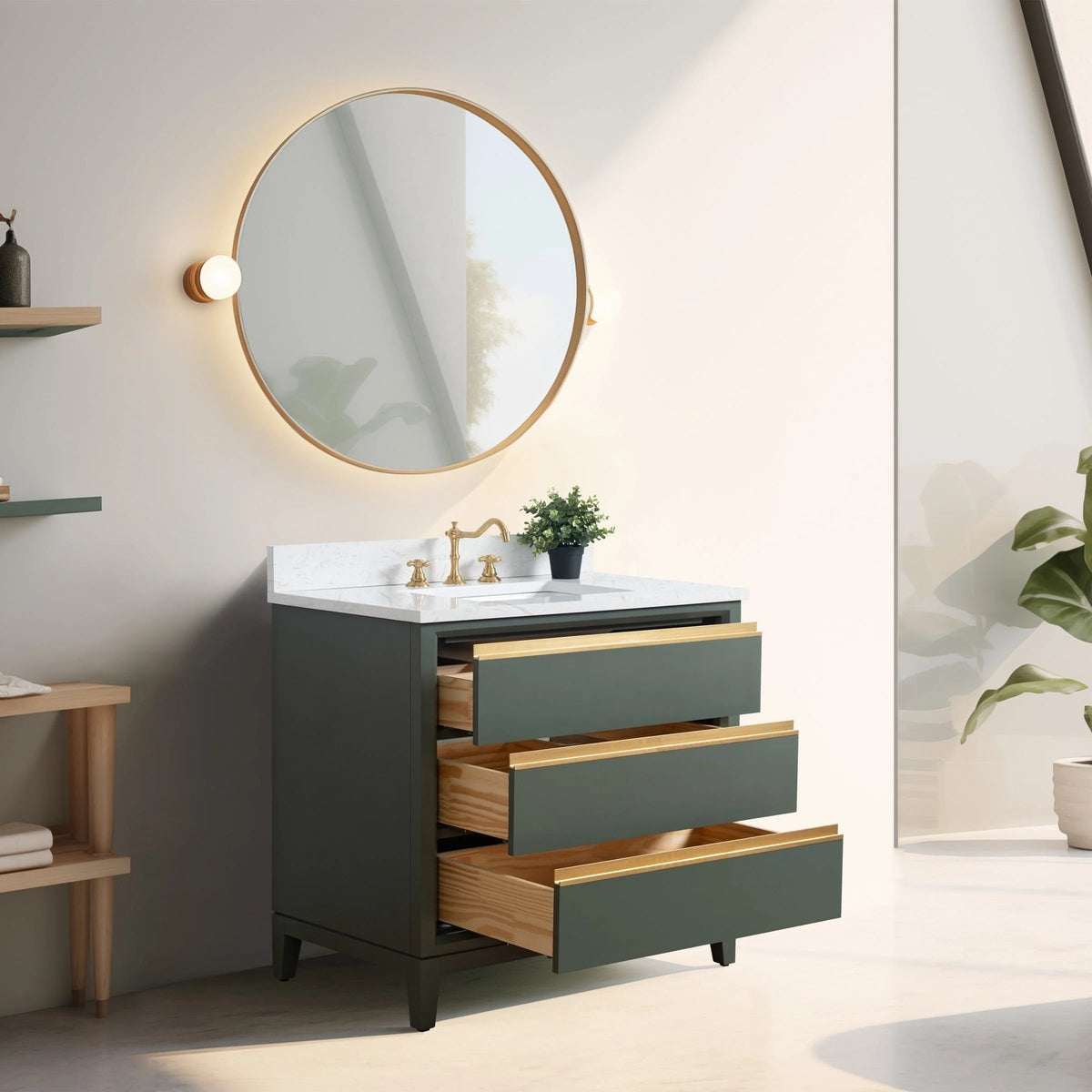 Meuble-lavabo de salle de bain Vanity Art avec lavabo en céramique et comptoir en marbre reconstitué