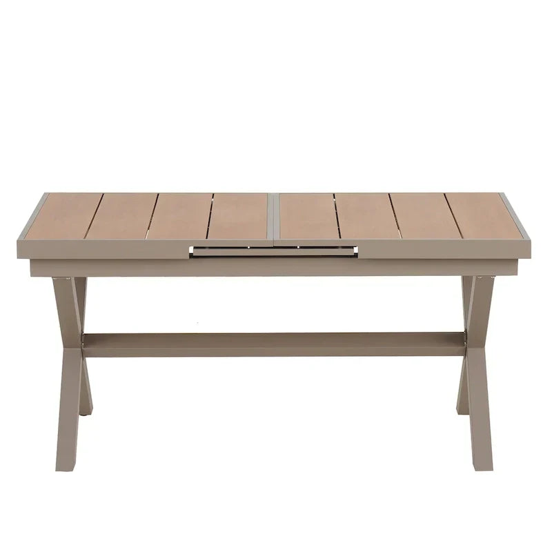 7-teiliges ausziehbares Outdoor-Essset mit ausziehbarem Tisch und 6 Armlehnstühlen