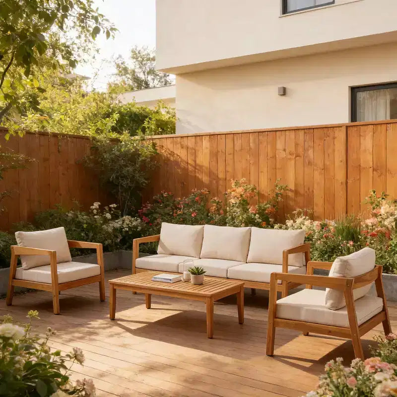 ModernLuxe Gartenmöbel-Set aus Akazienholz mit 4/5 Teilen, Outdoor-Sitzgruppe mit Couchtisch für Veranda/Garten/Balkon