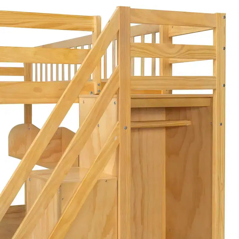 Queensize-Hochbett mit Treppe, Kleiderschrank und Ablagefächern - MDF, 650 lb