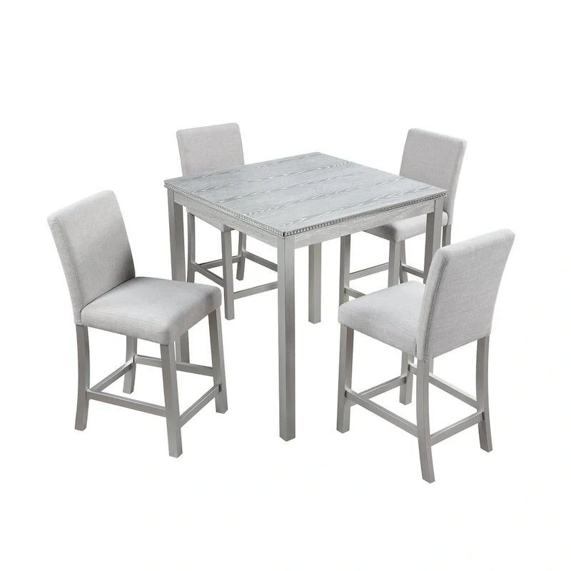 Set da pranzo moderno da 5 pezzi con tavolo quadrato da bar e 4 sedie imbottite