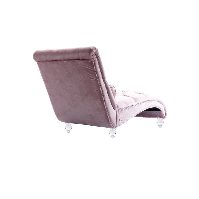 Gepolsterte Samt-Chaiselongue mit Knopfheftung, Liegefunktion, Kissen und Acrylfüßen