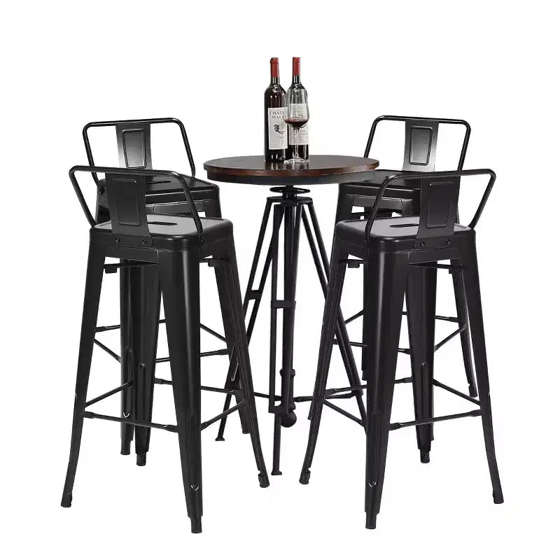 Costway set van 4 metalen barkrukken, zithoogte 30'', industriële barkrukken met lage rugleuning van staal W/