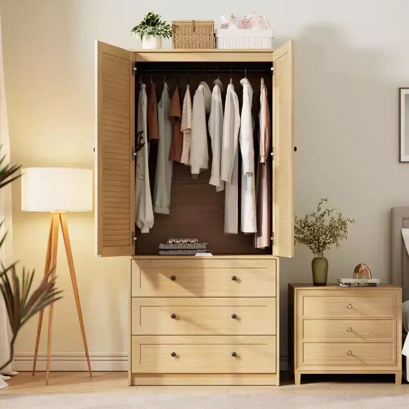 Armoire COZONY avec 3 tiroirs et 2 portes, armoire moderne en bois pour chambre, armoire blanche autoportante robuste