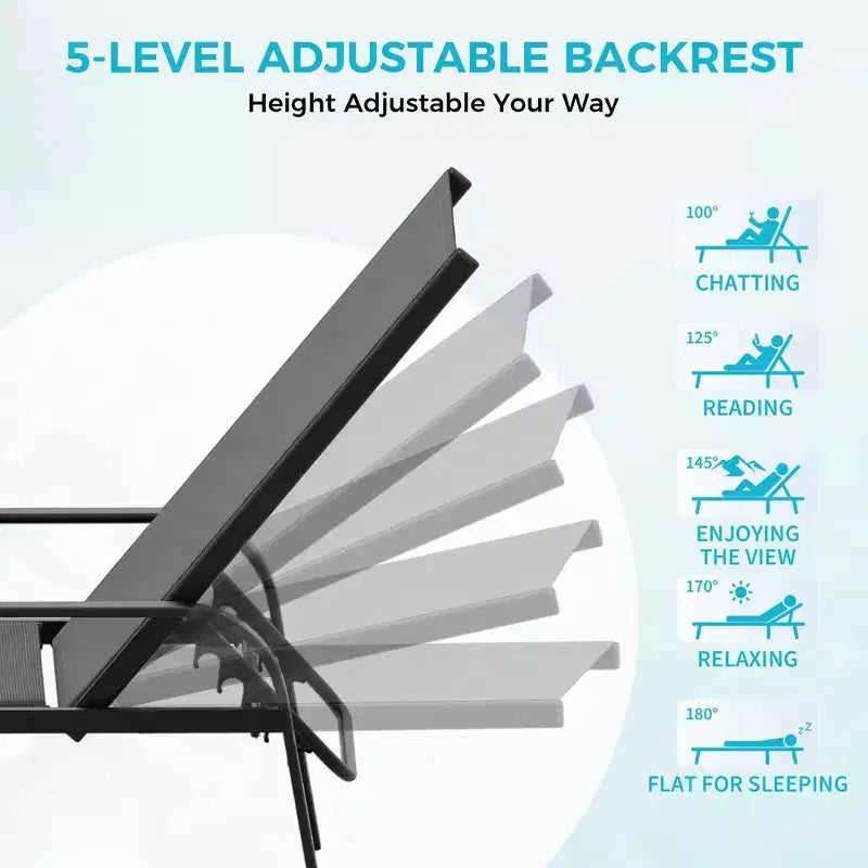 Set di 2 sedie a sdraio da esterno, reclinabili regolabili in 5 posizioni, tessuto Textilene, chaise longue da piscina da 76 per patio, giardino e bordo piscina