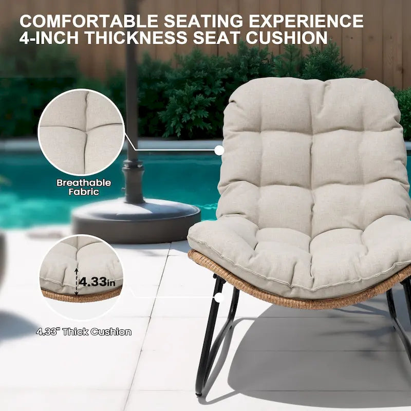 Outdoor Papasan Chairs with Cushion PE Rattan Patio Cozy Chairs with Side Table