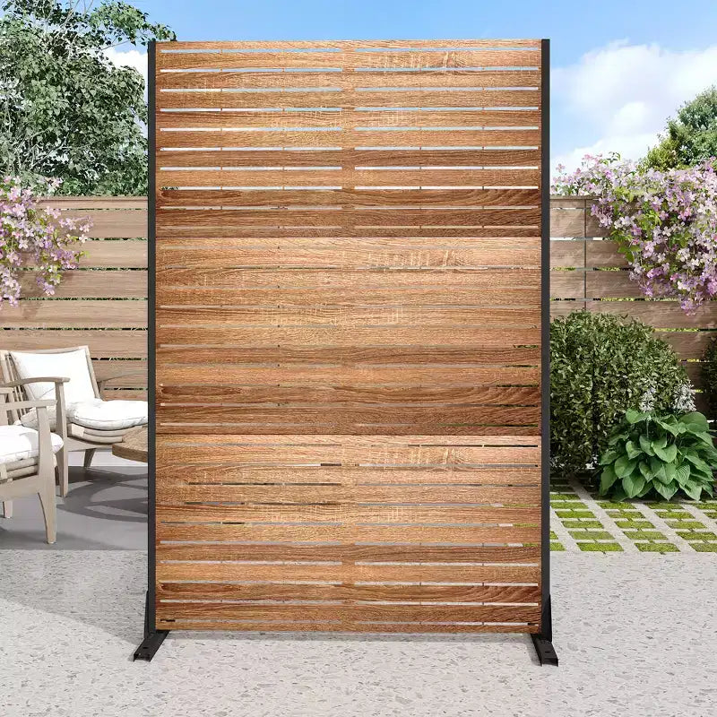 MAYEERTY kamerscherm van 72 inch met gegalvaniseerd frame, houtnerf, privacyscherm voor tuin en terras, beige