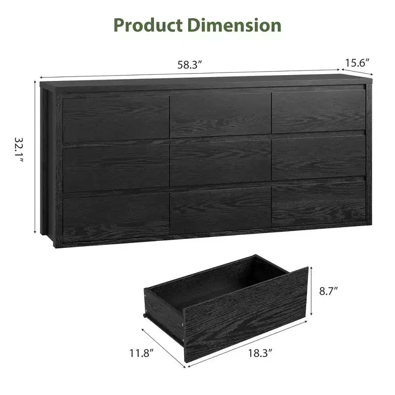 Cassettiera da camera da letto con 9 cassetti, cassettiera moderna e ampia in legno con grande capacità contenitiva, organizzatore per soggiorno, corridoio e ingresso