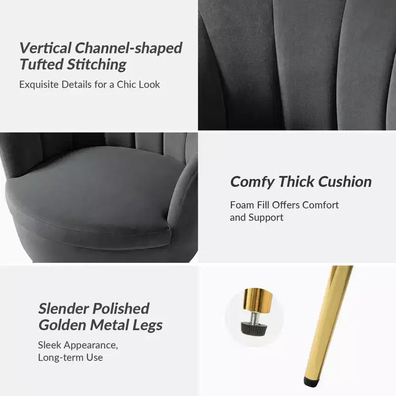 Fauteuil tonneau confortable avec pieds en métal doré, fauteuil d’appoint pour le salon